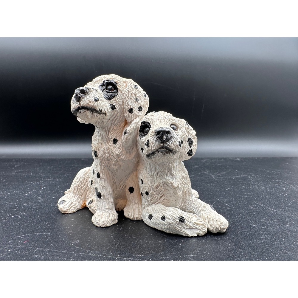 Stone Critters Dalmatian Puppies Figurine White Black Spotted Dog Resin Statue